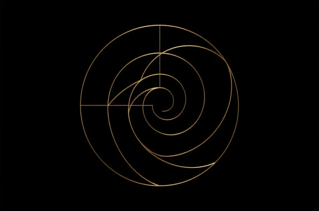 Elegant abstract geometric representation of the Fibonacci spiral with golden ratio lines