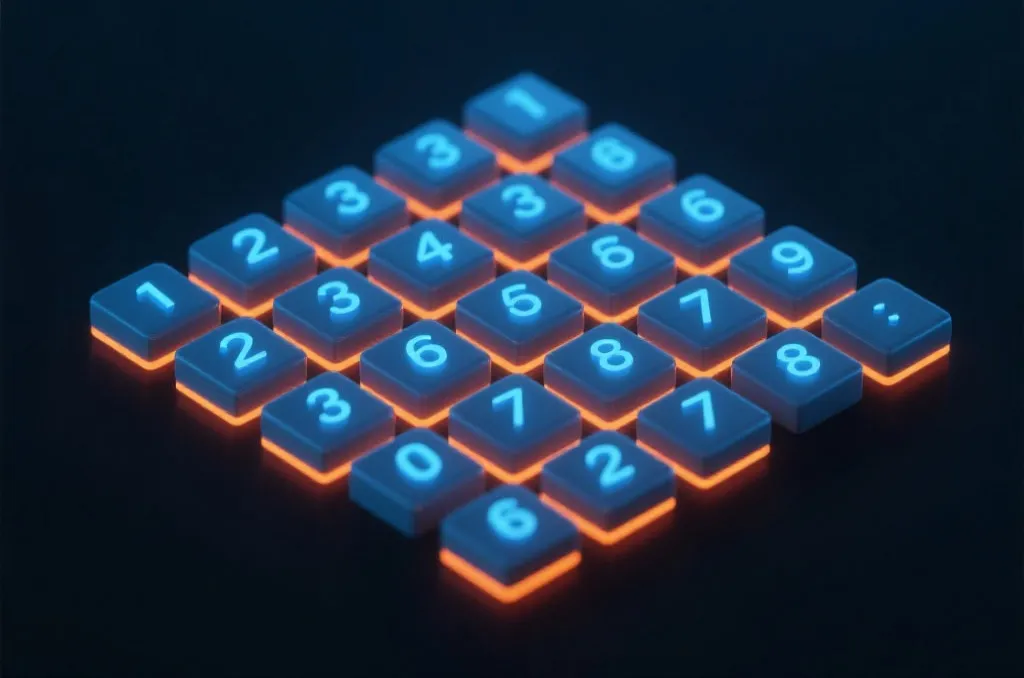 A minimalist 3D rendering of interconnected glowing numerical blocks arranged in a sleek grid, symbolizing data combination
